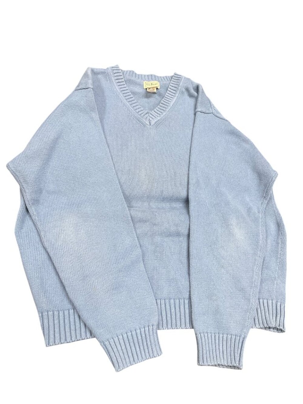 LLBean mens blue all cotton v neck sweater sz L-Reg SKU 10-720